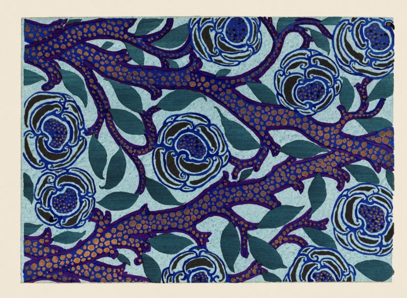 Flower pattern Art Deco stencil print in oriental style. Original from our own 1914 edition of Samarkande: 20 Compositions en couleurs dans le Style oriental